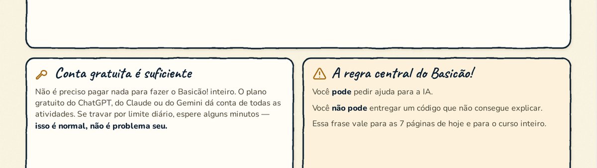 Recorte real da Aula 1: Conta gratuita é suficiente · A regra central do Basicão
